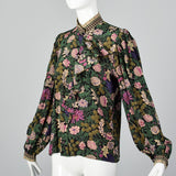 1980s Emanuel Ungaro Floral Print Silk Blouse