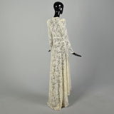 Small 1930s Wedding Dress Lace Sheer Formal Long Sleeve Evening Bridal Gown