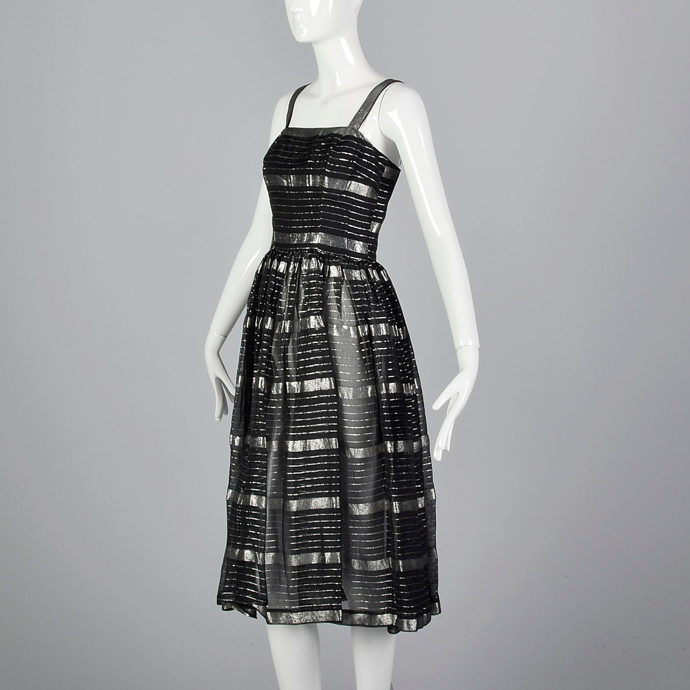 1950s Sheer Black and Silver Dress