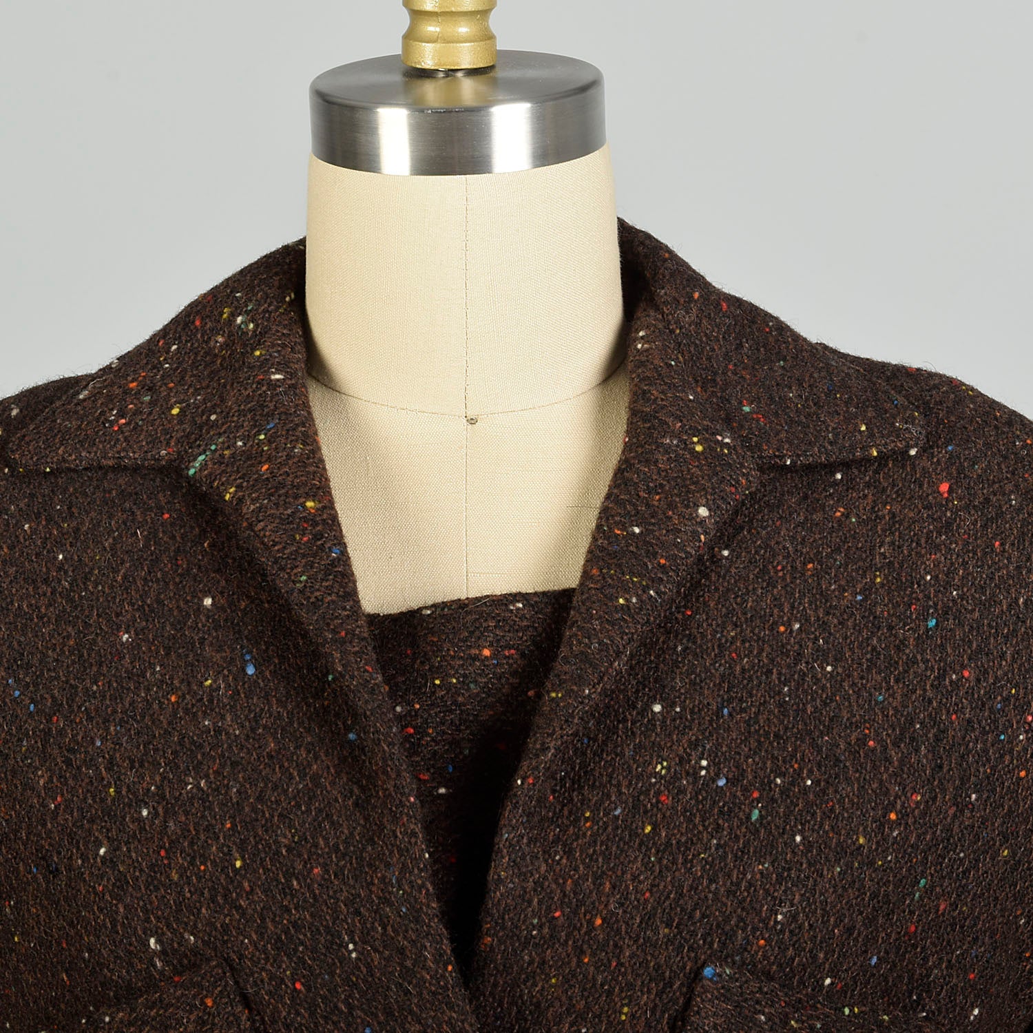 Small 1950s Wool Rainbow Fleck Set Brown Winter Jacket Dress Tweed Ensemble