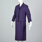 1960s Dark Purple Tweed Skirt and Jacket Set