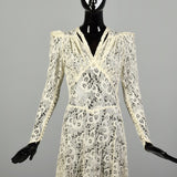 Small 1930s Wedding Dress Lace Sheer Formal Long Sleeve Evening Bridal Gown