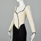 XS Lillie Rubin 1970s Black and White Beaded Gown