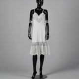 1950s Lace Trim White Nylon Slip with Adjustable Straps