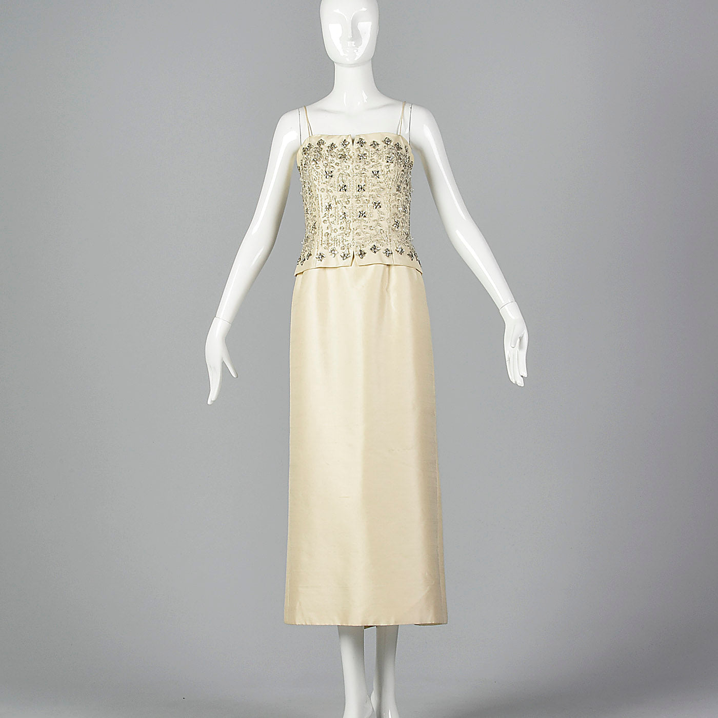 1960s  Beaded Wedding Ensemble with a  Sleeveless Dress and Formal Opera Coat