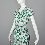 XS 1940s Novelty Print Peplum Dress