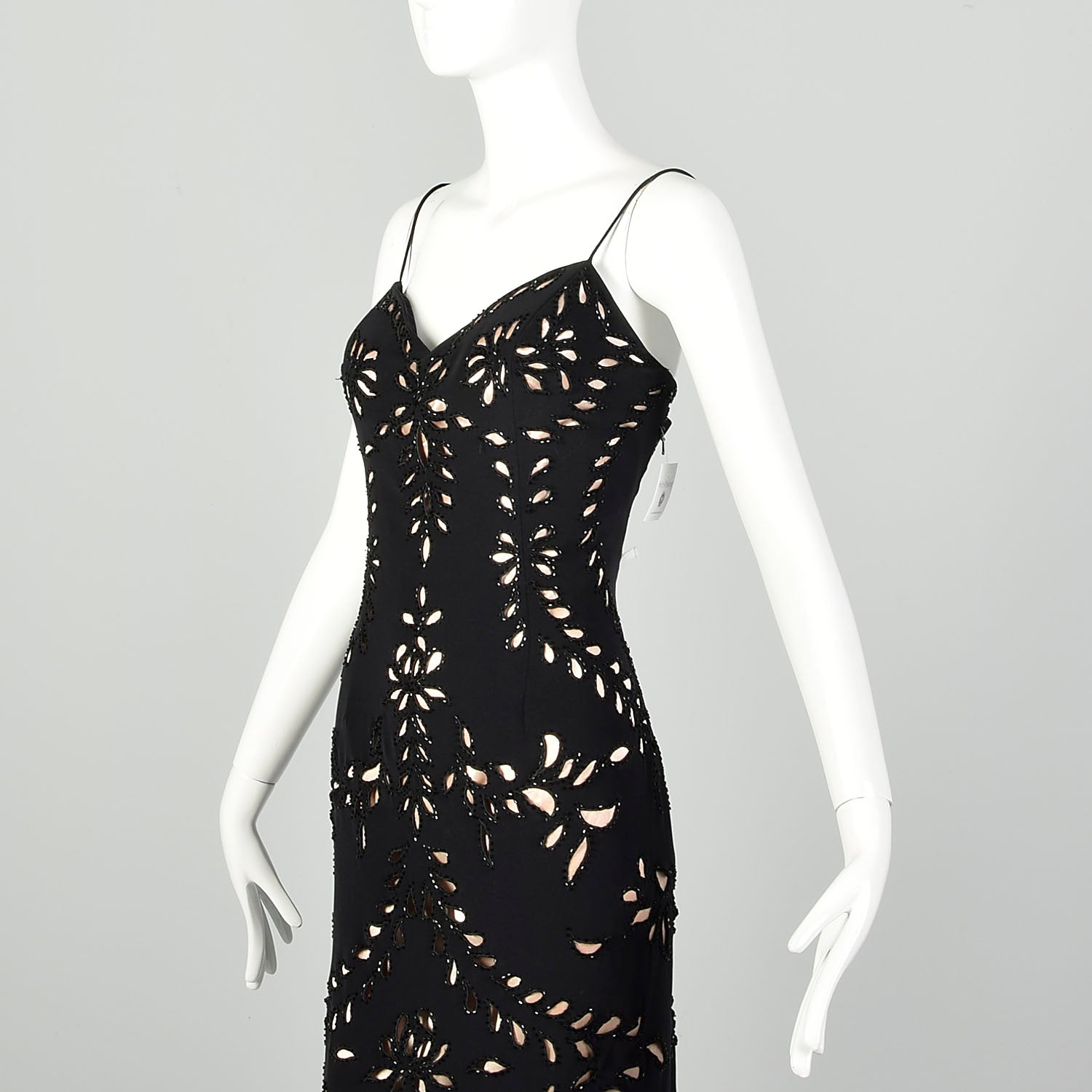 XL 1990s Lillie Rubin Dress Formal Evening Gown Black Prom Dress Illusion