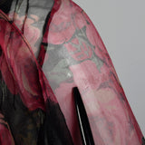 1930s Black Silk Slip Dress with Rose Print Top