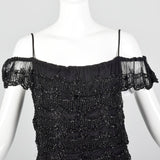1990s Off Shoulder Beaded Dress with Layered Ruffles