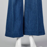 1970s Zip Front Bell Bottoms Cotton Denim
