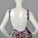 1960s Purple Psychedelic Print Swimsuit