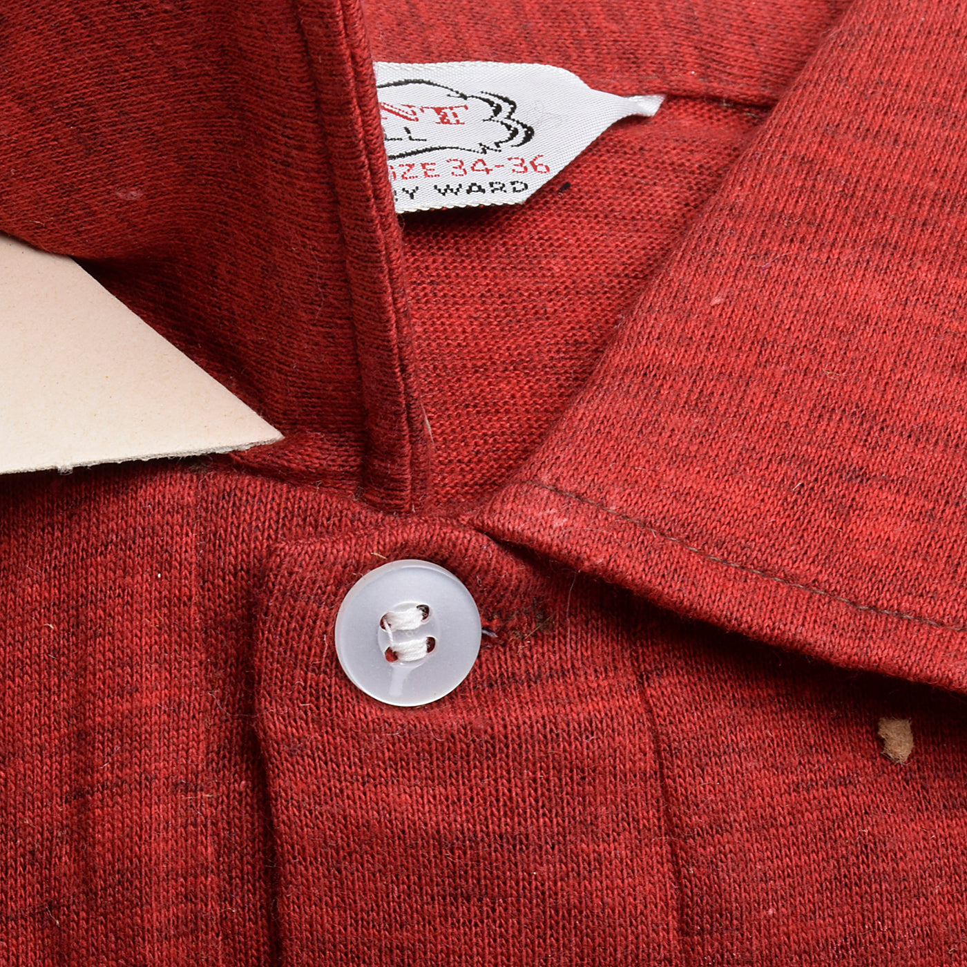 1950s Mens Deadstock Red Knit Shirt with Embroidered Chest Detail