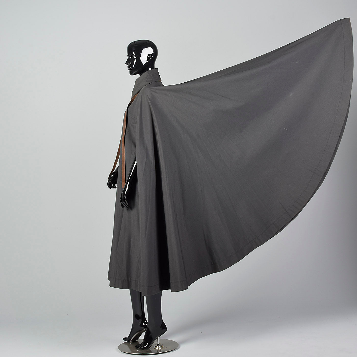 1970s Dark Grey Cape with Leather Trim