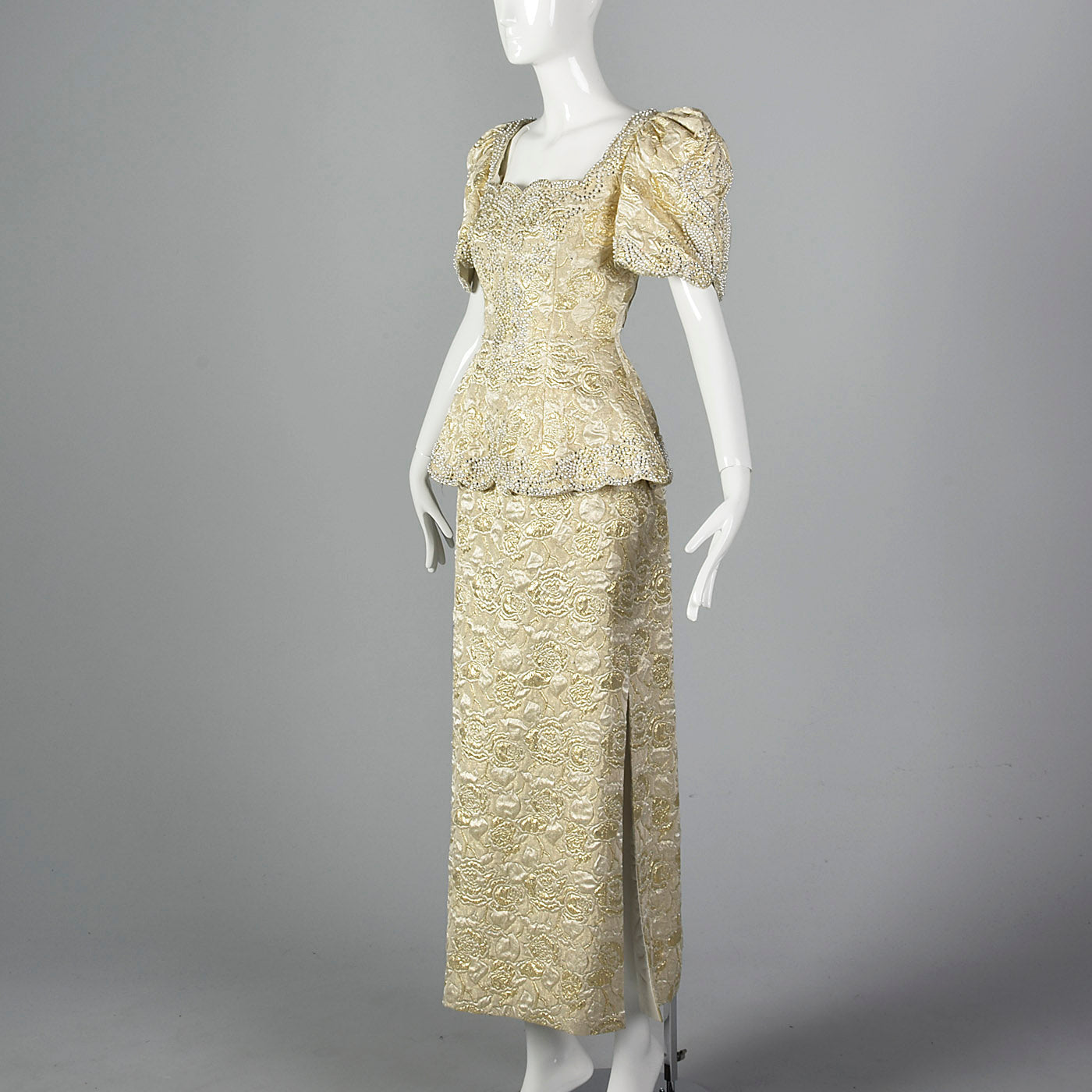 1980s Rose Taft Metallic Brocade Wedding Dress Style & Salvage 1980s Rose Taft Metallic Brocade Wedding Dress Style & Salvage