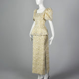 1980s Rose Taft Metallic Brocade Wedding Dress