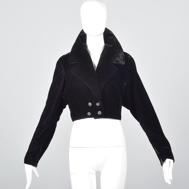 1970s Black Velvet Bolero with Rhinestone Buttons