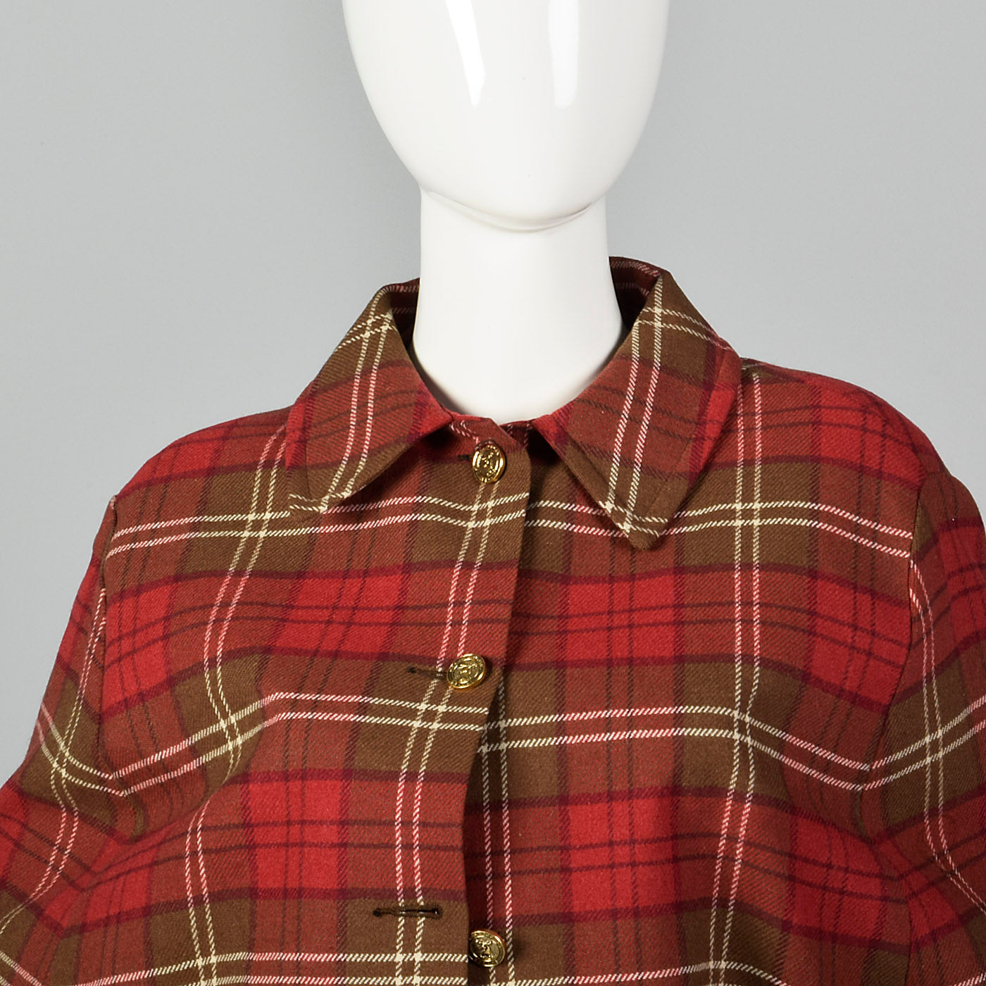 1970s Red Plaid Cape with Button Front