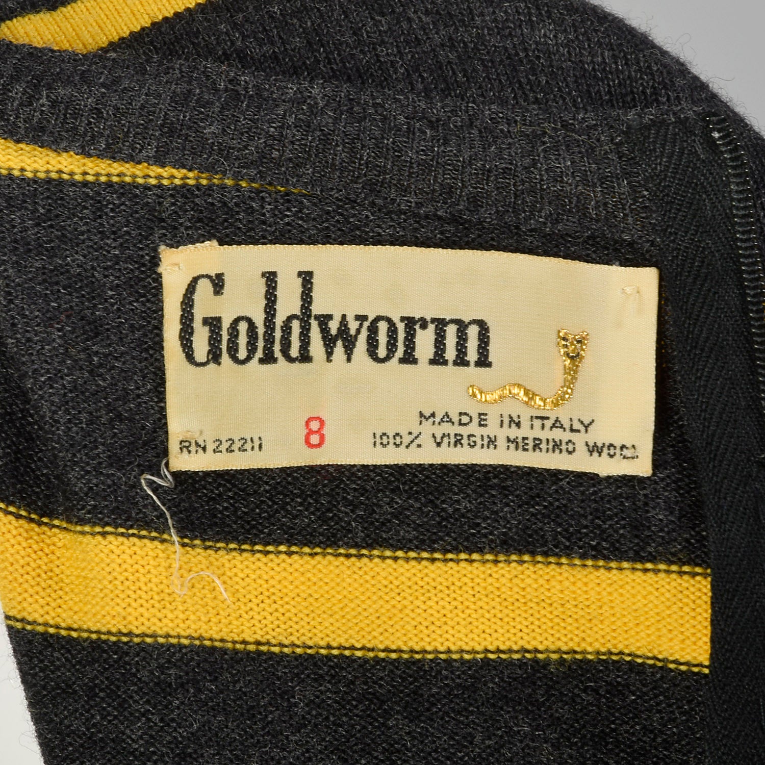 Small 1960s Goldworm Mod Striped Dress Long Sleeve Gray Yellow Knit
