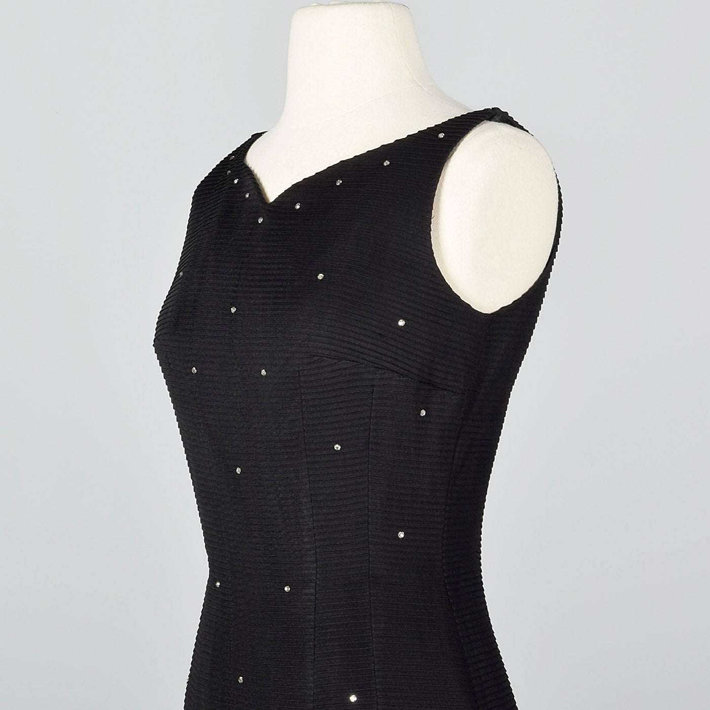 1950s Black Dress with Rhinestones and Asymmetric Bow