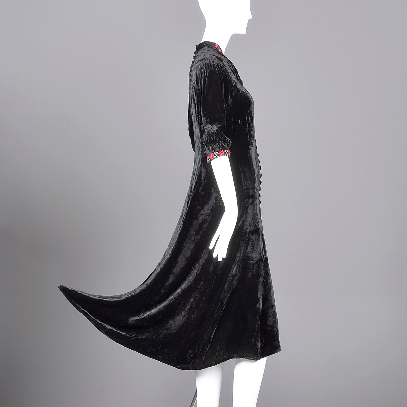 1930s Velvet Dress with Beading and Embroidery Trim