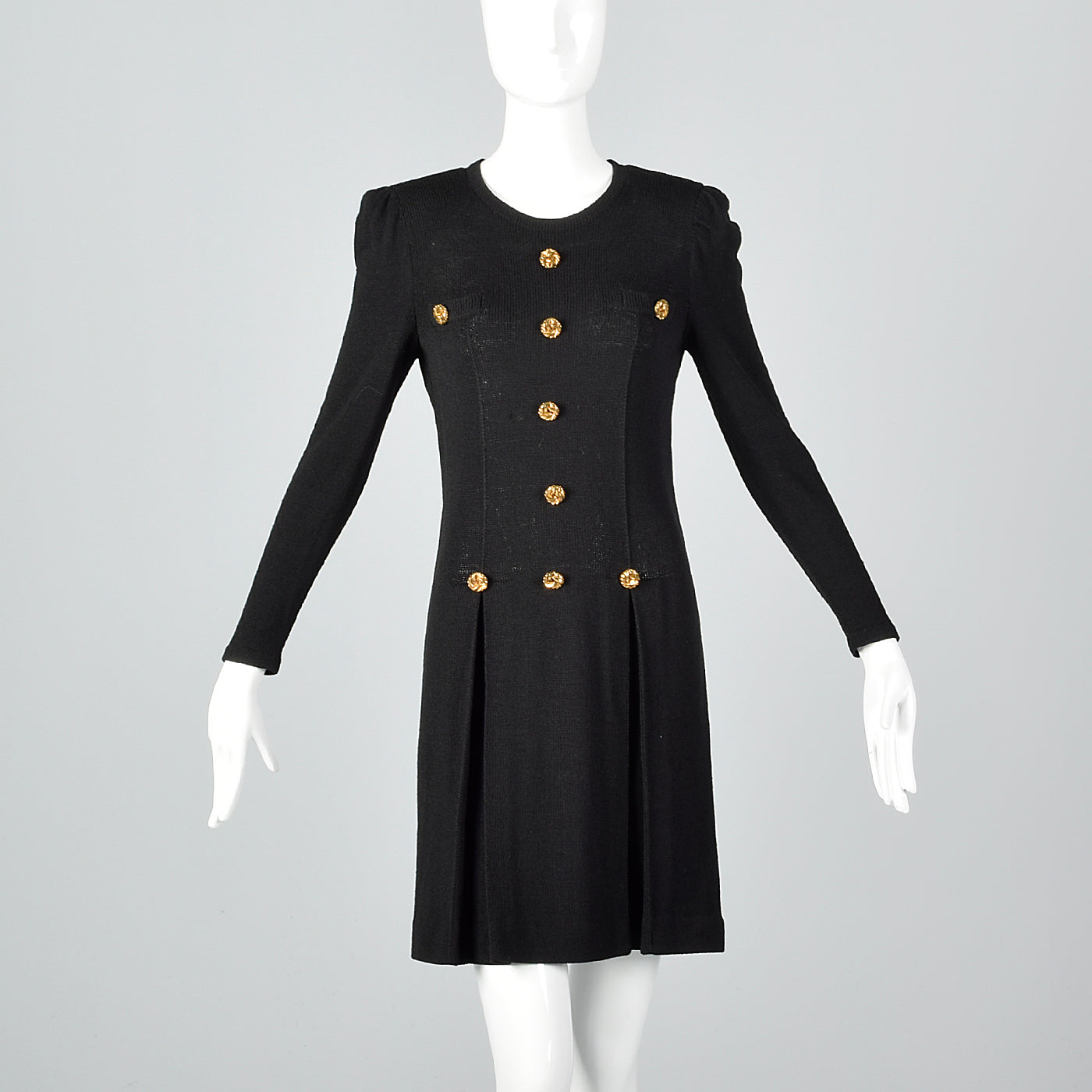 1980s Black Knit Dress with Gold Buttons
