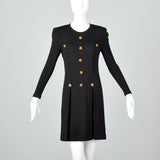 1980s Black Knit Dress with Gold Buttons