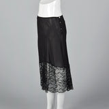1940s Black Half Slip with Scalloped Sheer Lace Hem