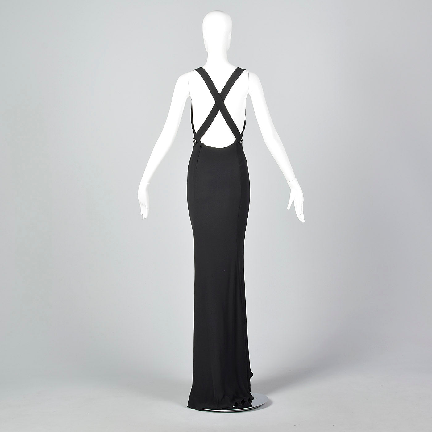 1990s Valentino Boutique Backless Long Black Evening Gown