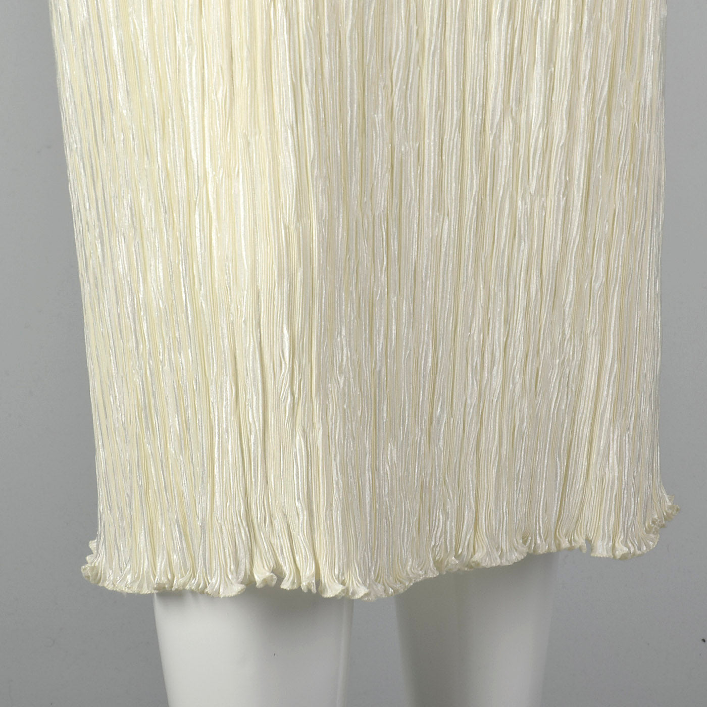 1970s Mary McFadden Couture Beaded and Pleated White Dress