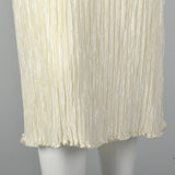 1970s Mary McFadden Couture Beaded and Pleated White Dress