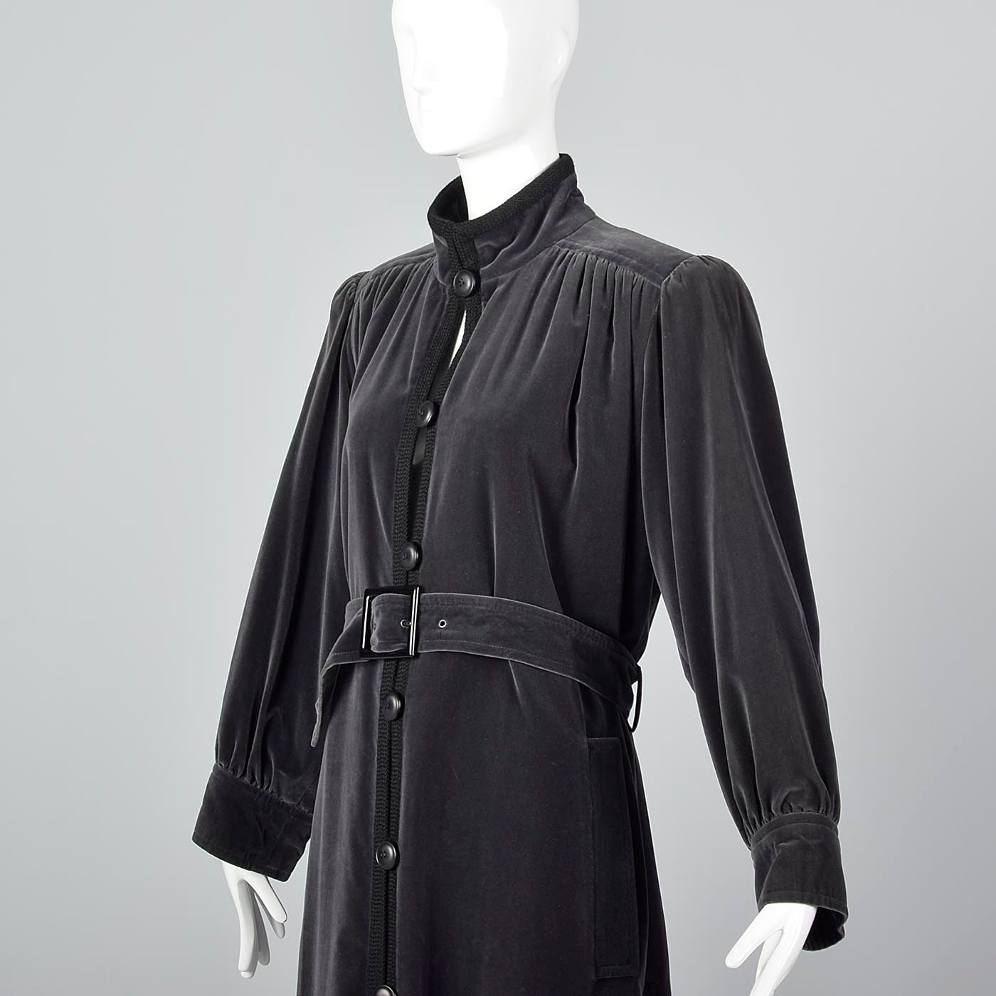 1976 Yves Saint Laurent Russian Collection Gray Velvet Trench Coat