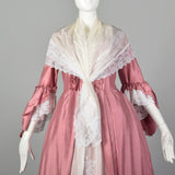 XS Reproduction 1780s Robe A L'Anglais Dress Box Pleat Embroidered Petticoat 5pc Repro Gown