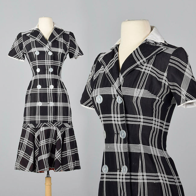 1950s Black and White Dress with Mermaid Hem