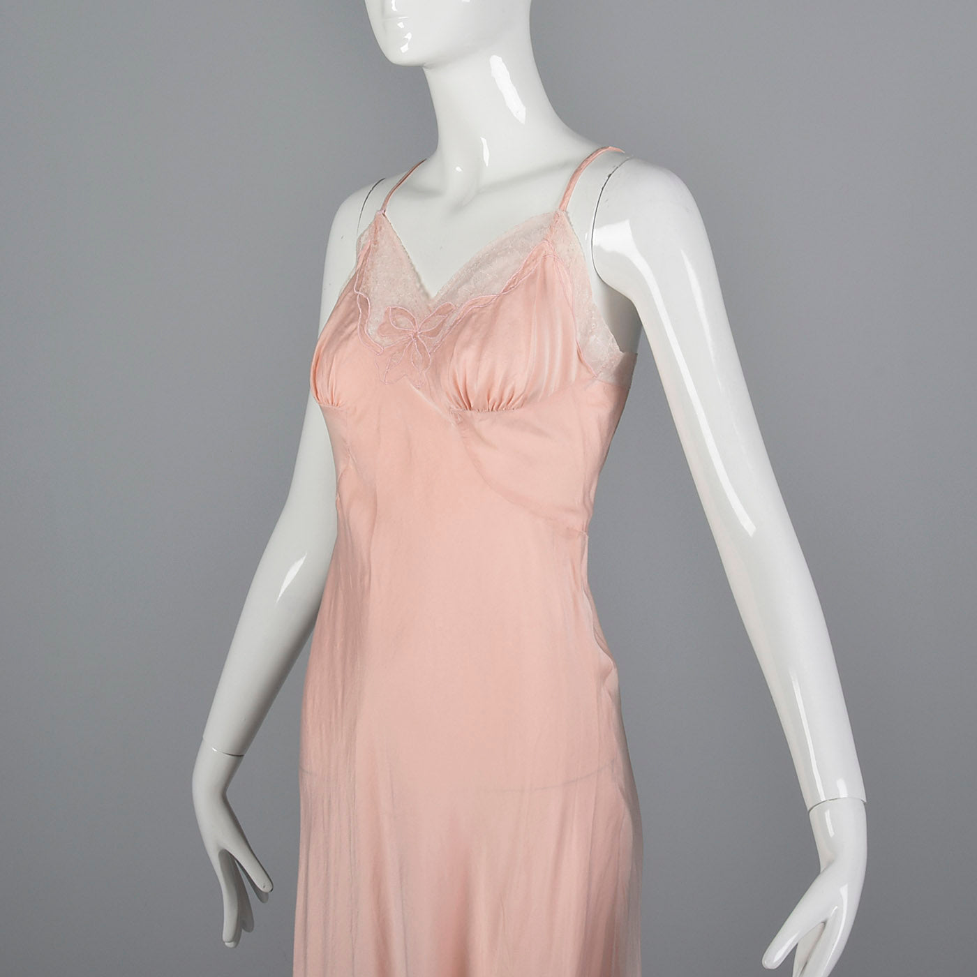 1950s Pink Silk Full Slip with Lace Trim, Bias Cut