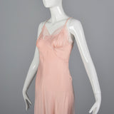 1950s Pink Silk Full Slip with Lace Trim, Bias Cut