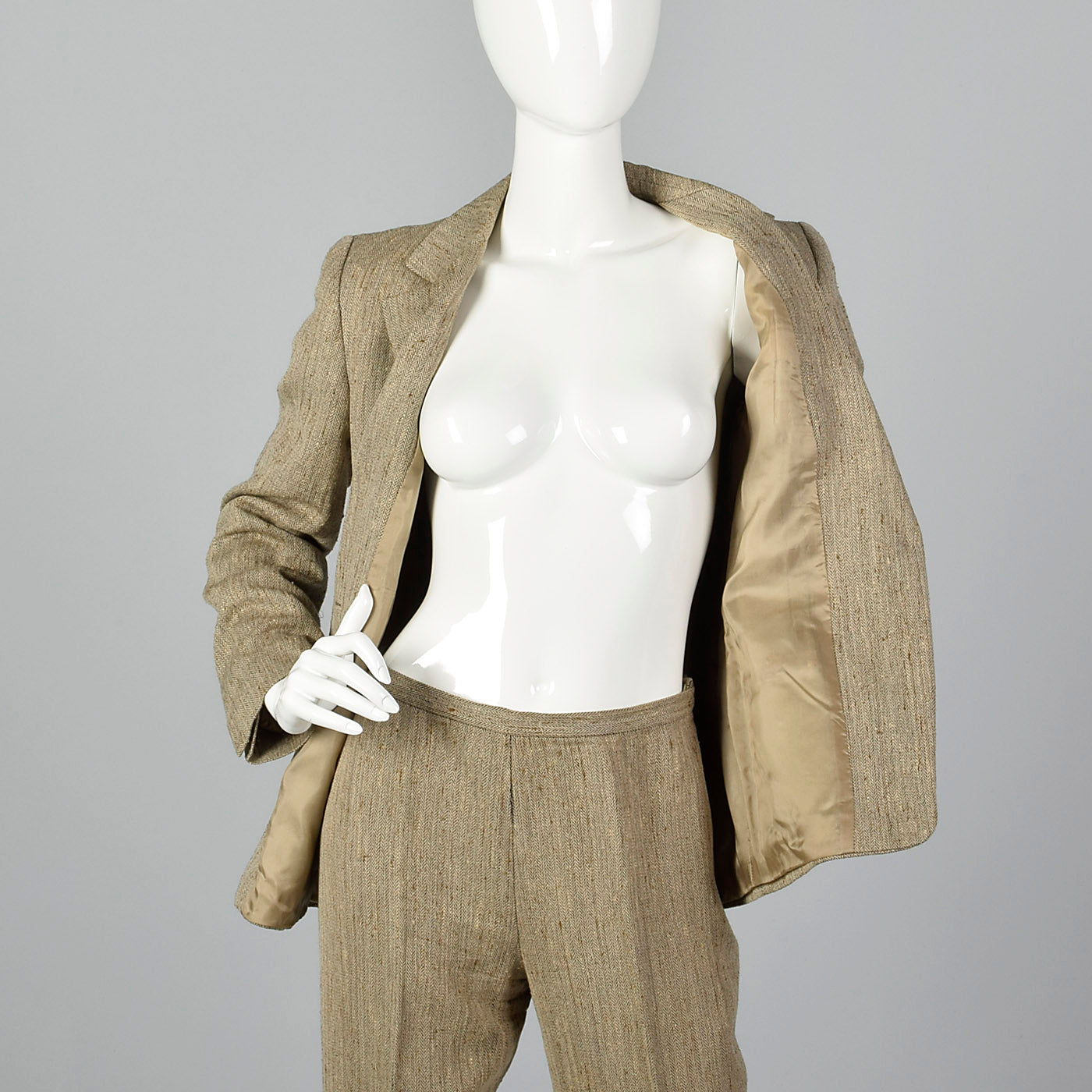 1990s Max Mara Tan Herringbone Two Piece Pant Suit