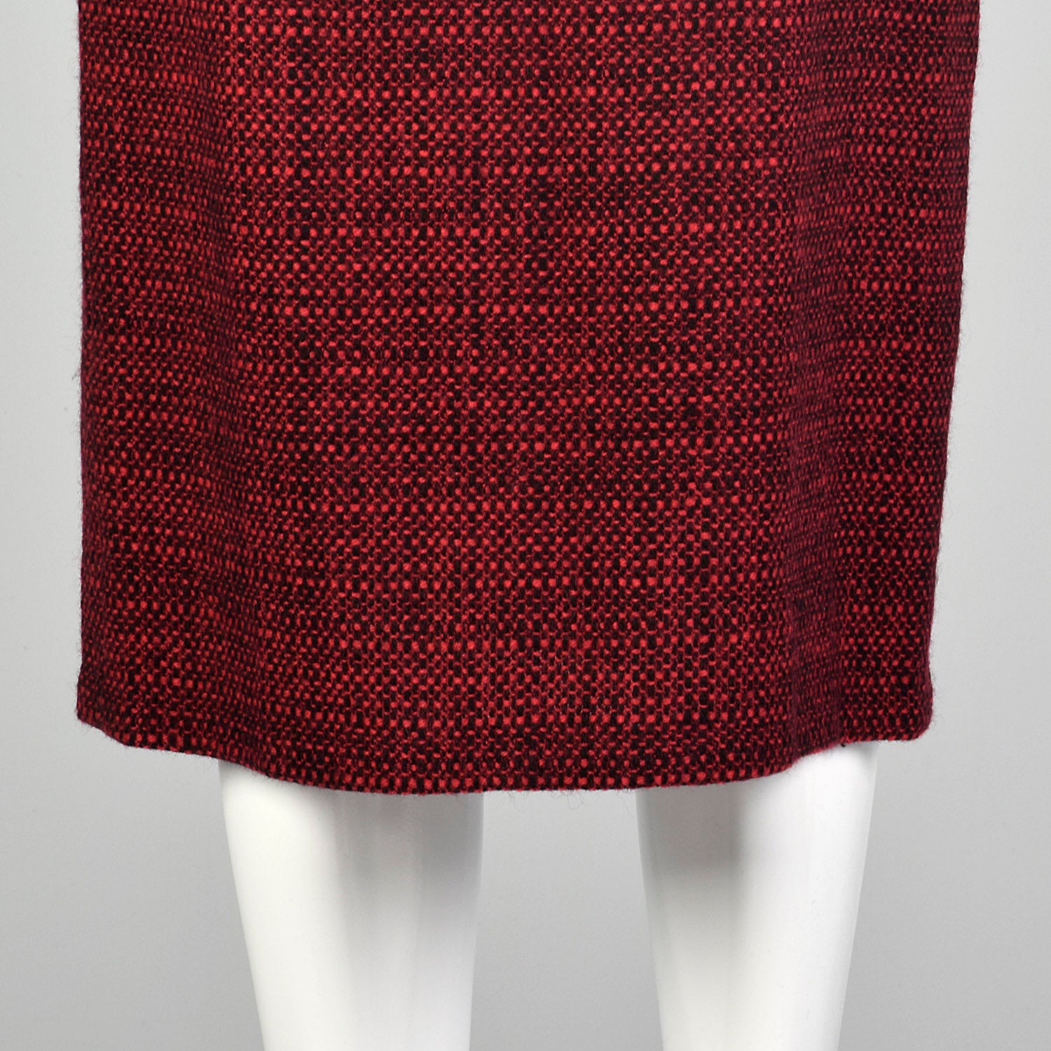 1960s Red & Black Wool Tweed Pencil Skirt