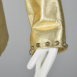 1980s Metallic Gold Leather Coat with Fringe Trim