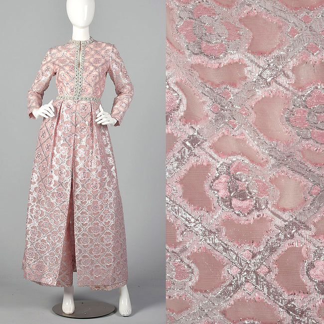 1960s Pink and Silver Tunic Dress and Pant Set