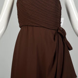 XS 1980s Morton Myles Brown Asymmetric One-Shoulder Maxi Dress
