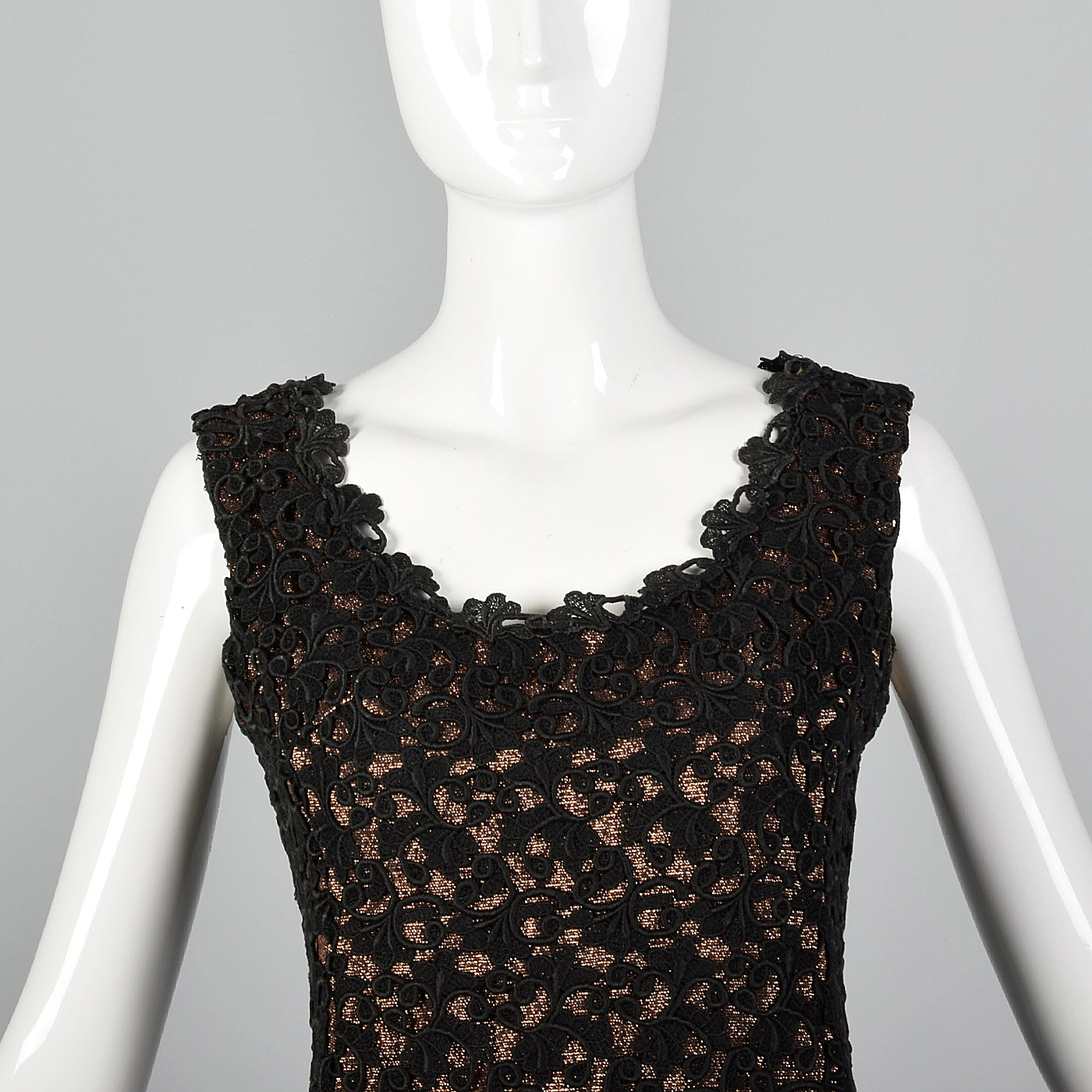 1960s Bronze Lurex Dress with Black Lace Overlay