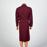 1960s Mens Burgundy Wool Robe with Shawl Collar