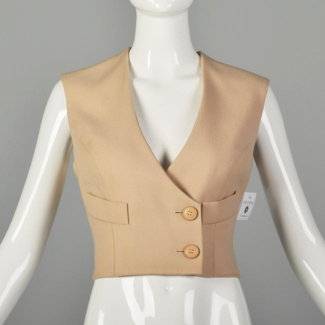 Small 1980s Numbered Christian Dior Boutique Minimalist Tan Wool Vest