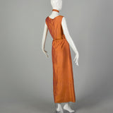 Small 1990s Orange Red Gold Silk Dupioni Sharkskin Dress with Belt and Accessories