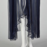 1970s Elegant Silk Chiffon Coat in Navy Blue