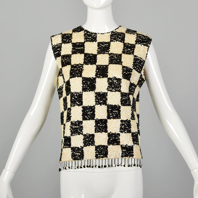 Small-Medium 1960s Black & White Sequin Top