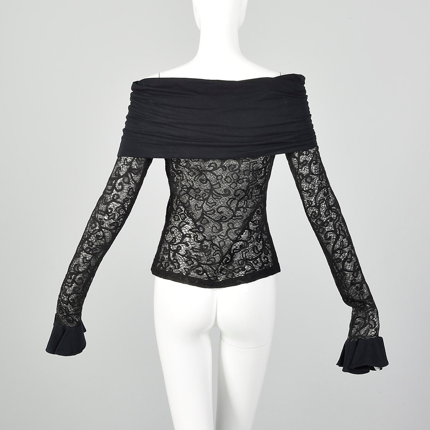 XS Dolce & Gabbana Off the Shoulder Black Sheer Lace Top