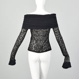 XS Dolce & Gabbana Off the Shoulder Black Sheer Lace Top