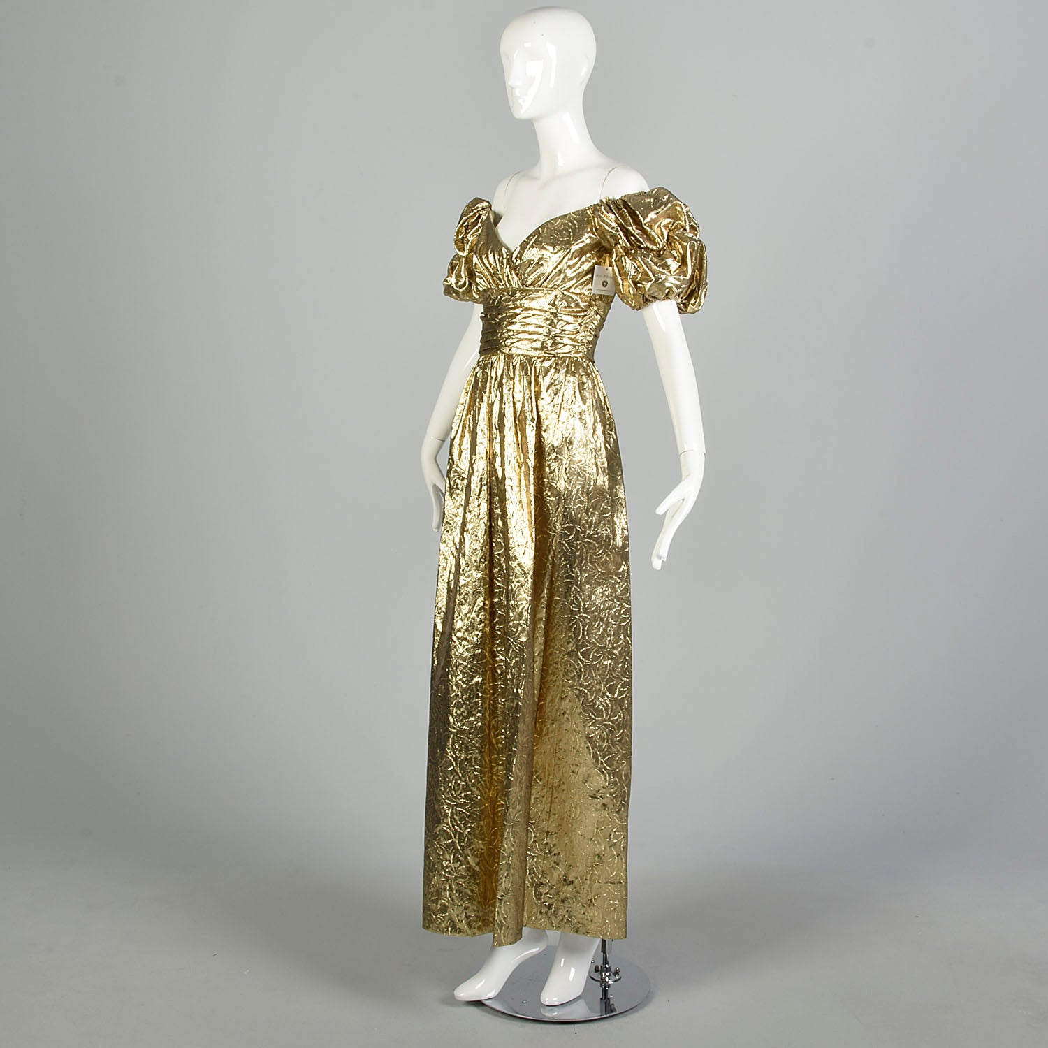 XS 1980s Mike Benet Gold Prom Dress Lam Evening Gown Metallic Formal Style & Salvage XS 1980s Mike Benet Gold Prom Dress Lam Evening Gown Metallic Formal Style & Salvage