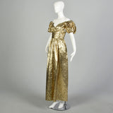 XS 1980s Mike Benet Gold Prom Dress Lamé Evening Gown Metallic Formal